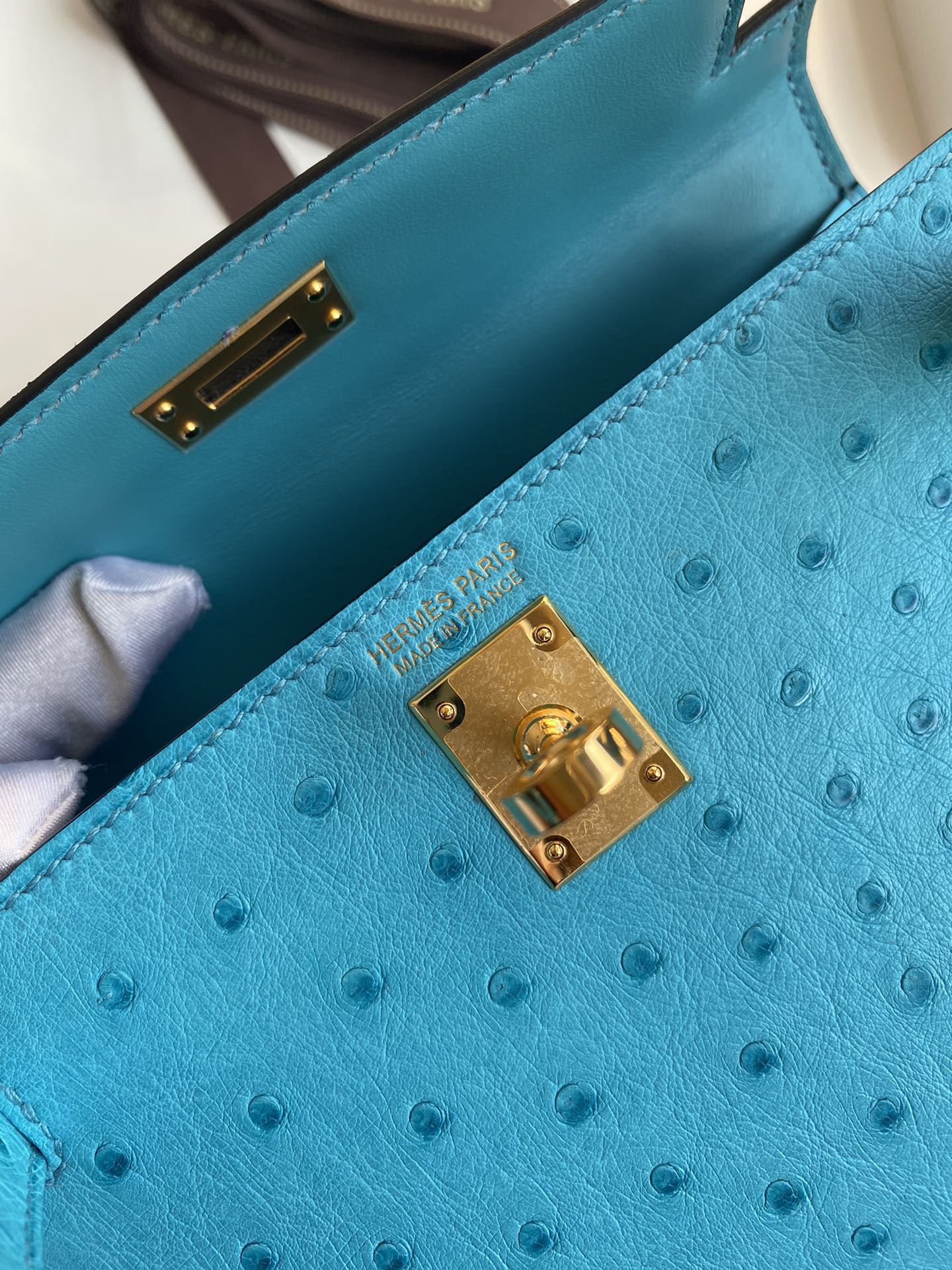 Hermes Kelly Mini II Bag 19CM In Blue Lagon Ostrich Leather